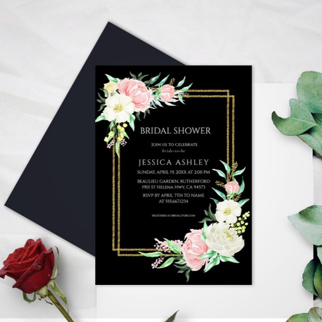 Convite Chá de panela Elegante Floral Dourado (Criador carregado)