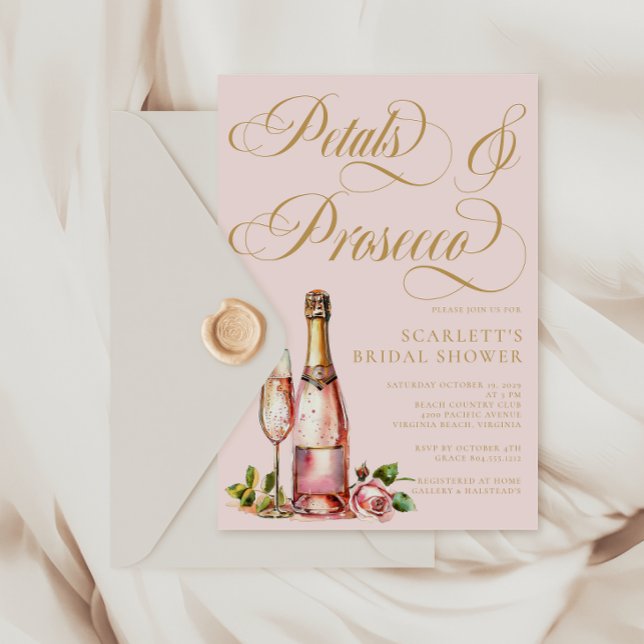 Convite Chá de panela Elegante Floral Prosecco (Petalls & Prosecco Bridal Shower Invitation)