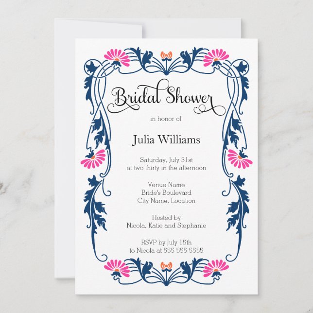 Convite Chá de panela Elegante Folha de Florais e Rochas (Frente)