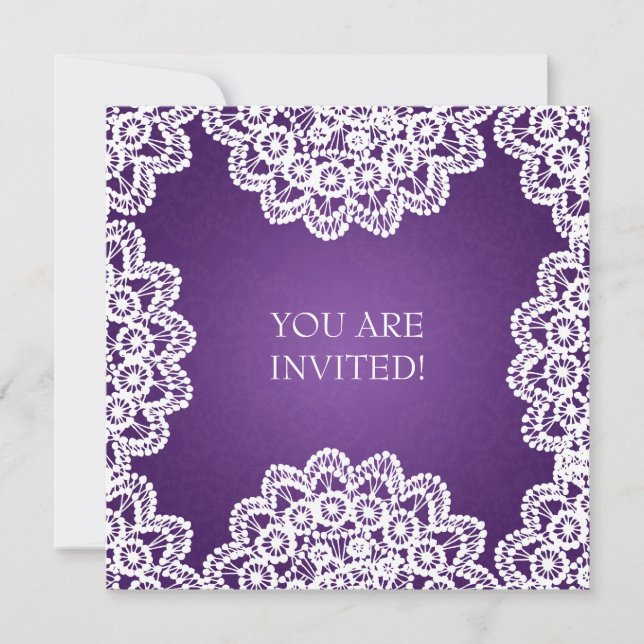 Convite Chá de panela Elegante Lace Roxo (Frente)