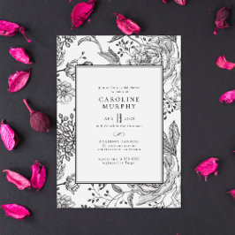 Convite Chá de panela Elegante Negro sofisticado Floral