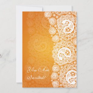 Convite Chá de panela Elegante Paisley Lace Orange