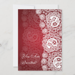 Convite Chá de panela Elegante Paisley Lace Vermelho