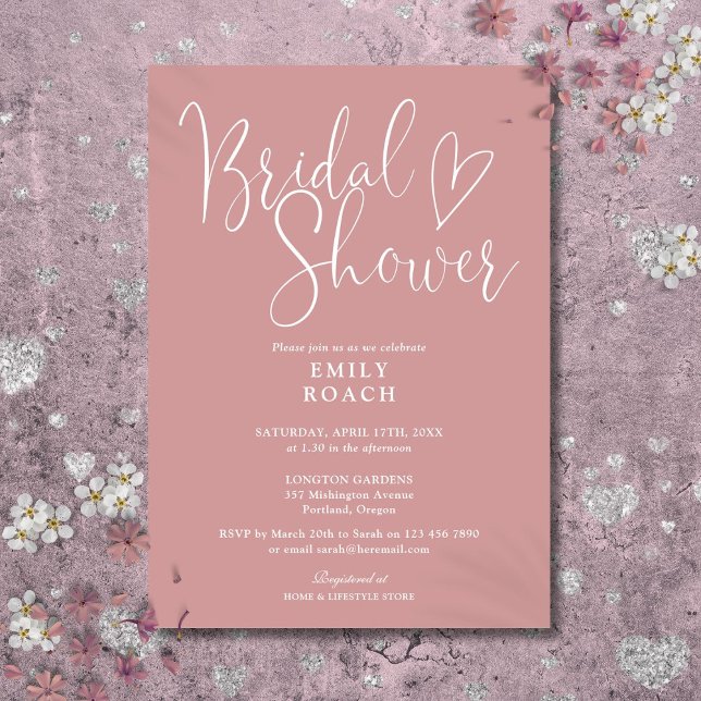 Convite Chá de panela Elegante Rosa-Rosa Dusty (Dusty Rose Pink Elegant Script Bridal Shower Invitation)