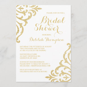 Convite Chá de panela Elegante Vintage Glam Dourado