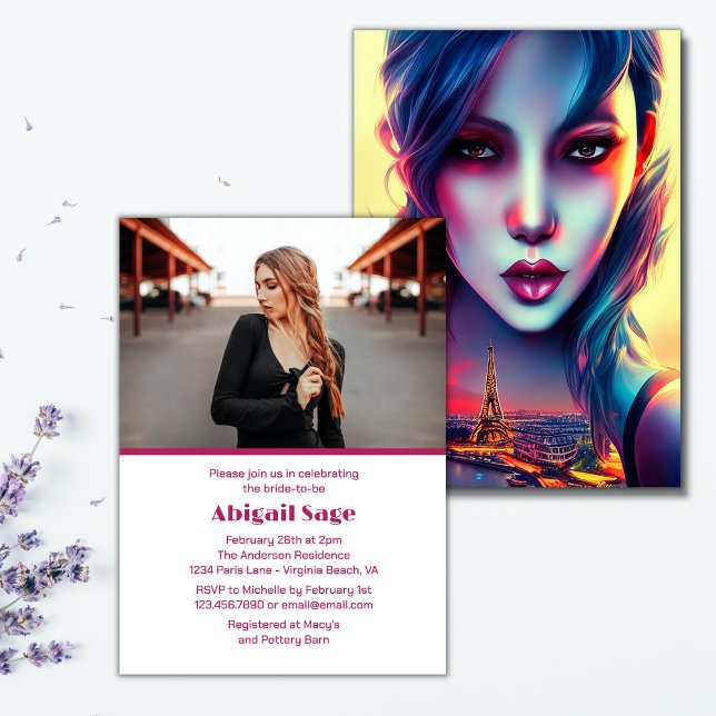 Convite Chá de panela em Torre Eiffel de Paris Moderno Neg (Criador carregado)