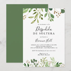 Convite Chá de panela Espanhol Floral Simples Eucalipto