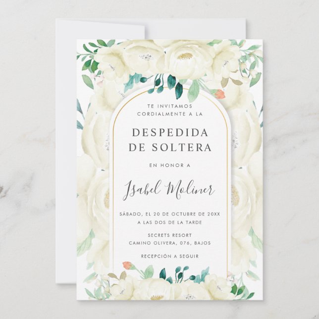 Convite Chá de panela espanhol White Floral (Frente)