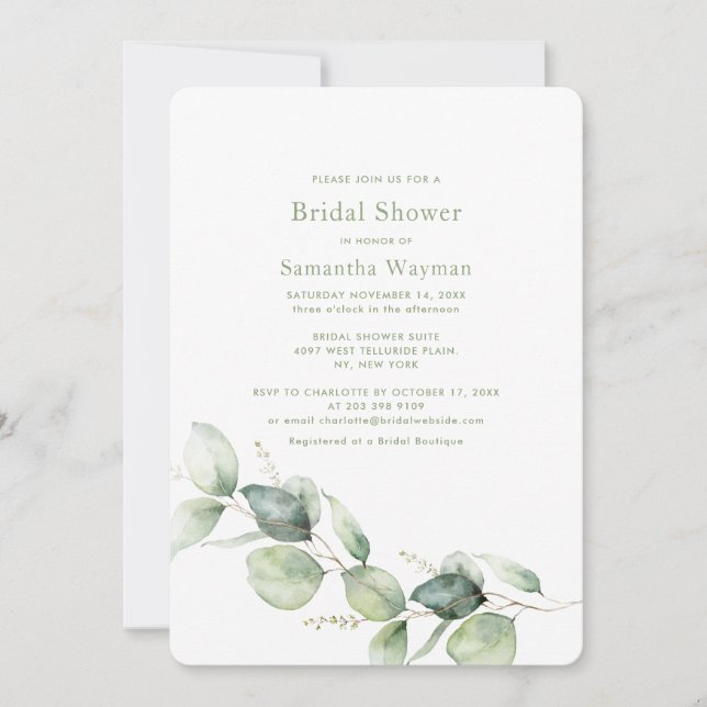 Convite Chá de panela Eucalyptus Boho Greenery (Frente)