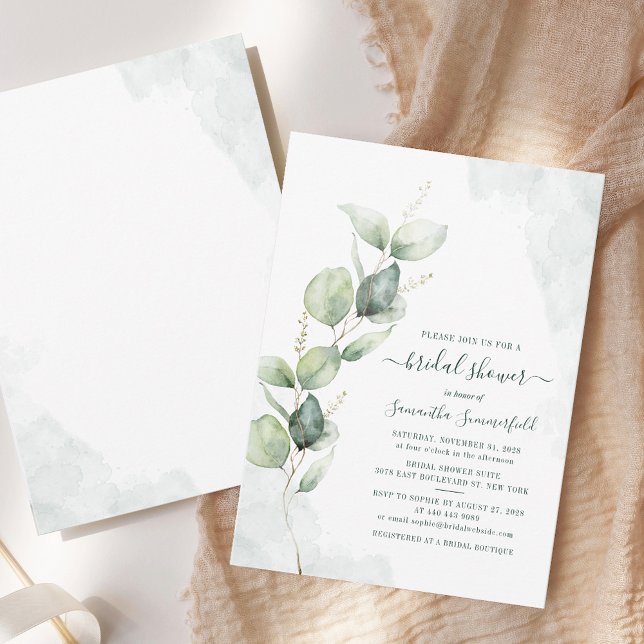 Convite Chá de panela Eucalyptus Greenery Foliage (Eucalyptus Greenery Foliage Bridal Shower Invitation)