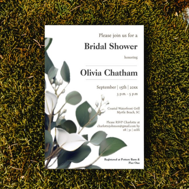 Convite Chá de panela Eucalyptus moderno (Modern Eucalyptus Bridal Shower Invitation)