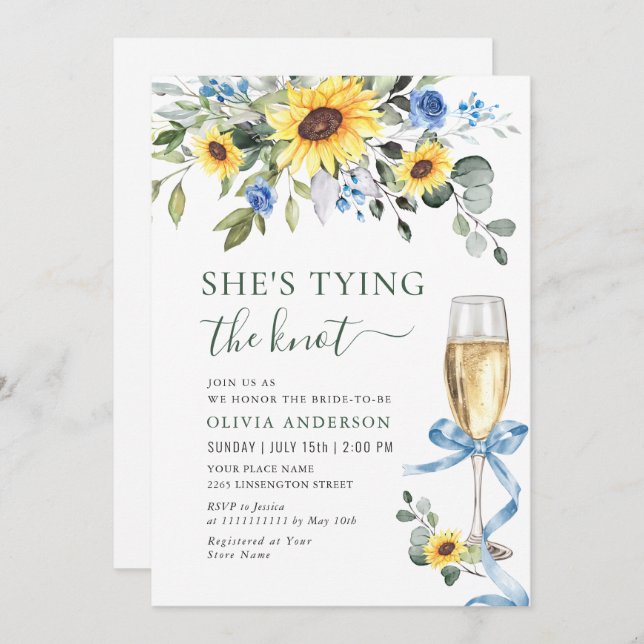 Convite Chá de panela Eucalyptus Sunflower Elegante (Frente/Verso)