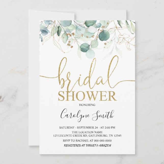 Convite Chá de panela Eucalyptus verde (Frente)