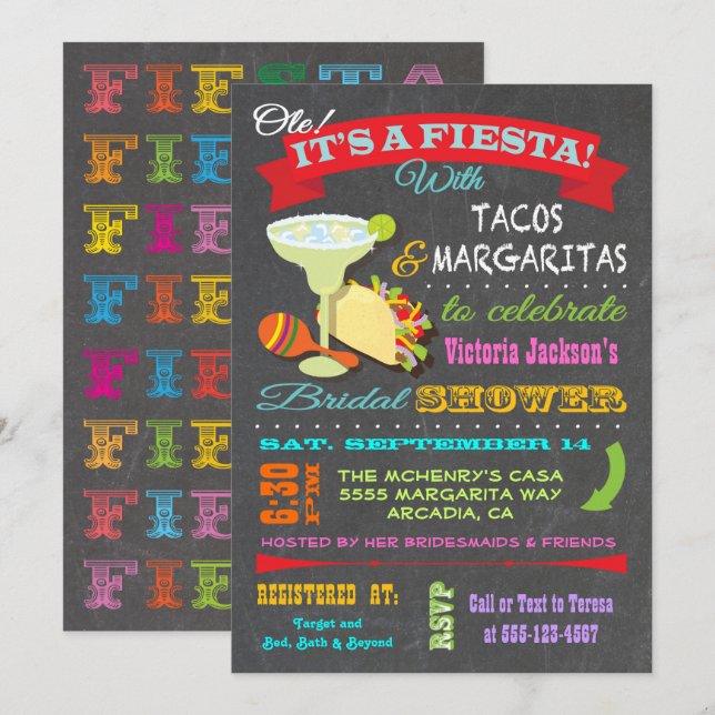 Convite Chá de panela Fiesta Mexicano (Frente/Verso)