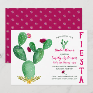 Convite Chá de panela Fiesta Mexicano Cactos Rosa