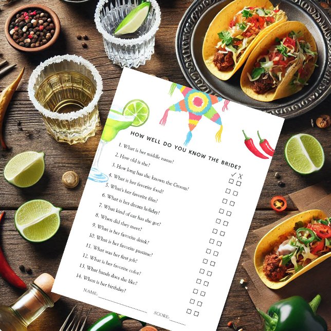 Convite Chá de panela Fiesta Taco Mexicano (Mexican Fiesta Taco Bridal Shower Game Invitation)