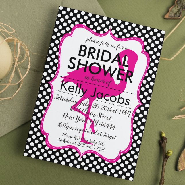 Convite Chá de panela Flamingo Rosa Polkadot (Criador carregado)