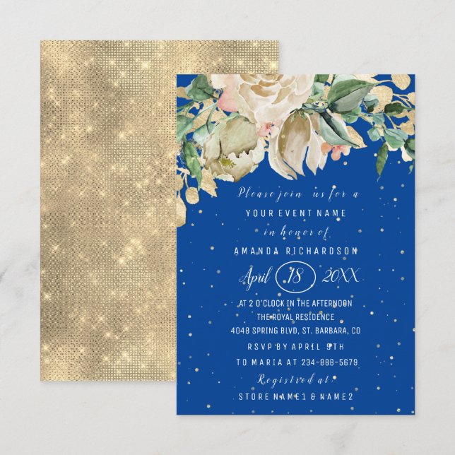 Convite Chá de panela Flor Brunch Mint Royal Confetti (Frente/Verso)