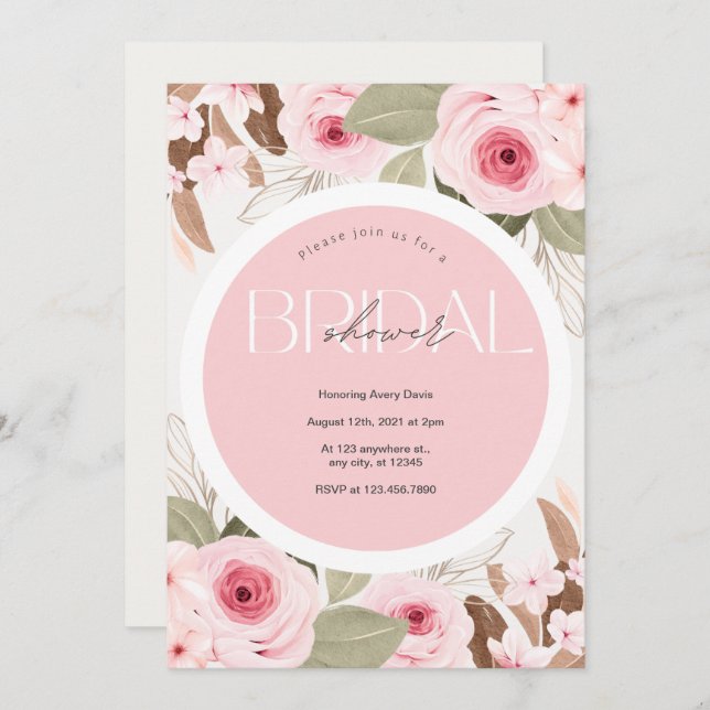 Convite Chá de panela Flor rosa de Casamento (Frente/Verso)