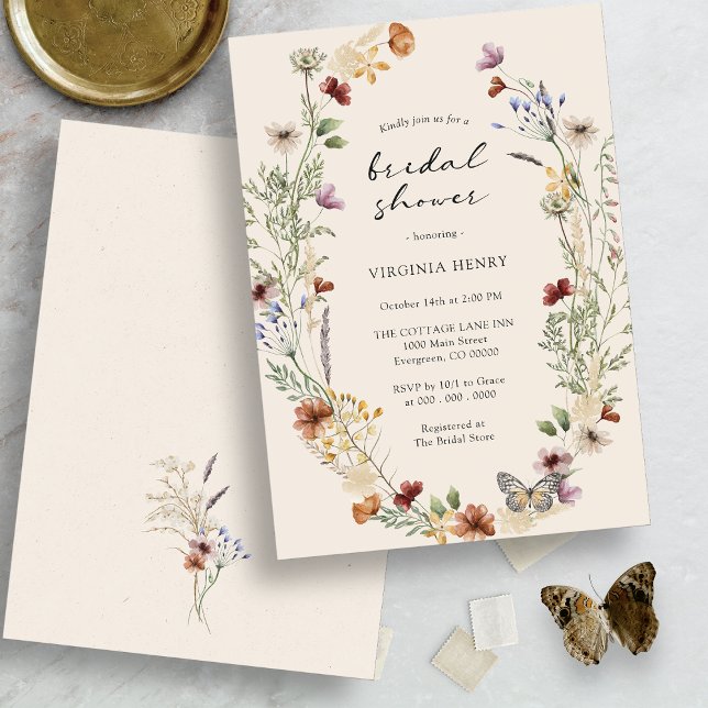 Convite Chá de panela Floral (Fall Floral Wildflower Bridal Shower Invitation by Painted Paperie)