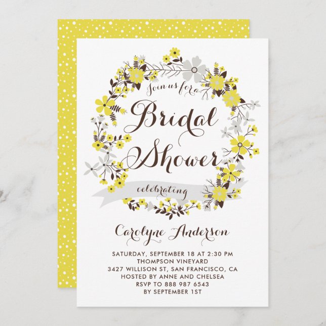 Convite Chá de panela Floral Amarelo (Frente/Verso)