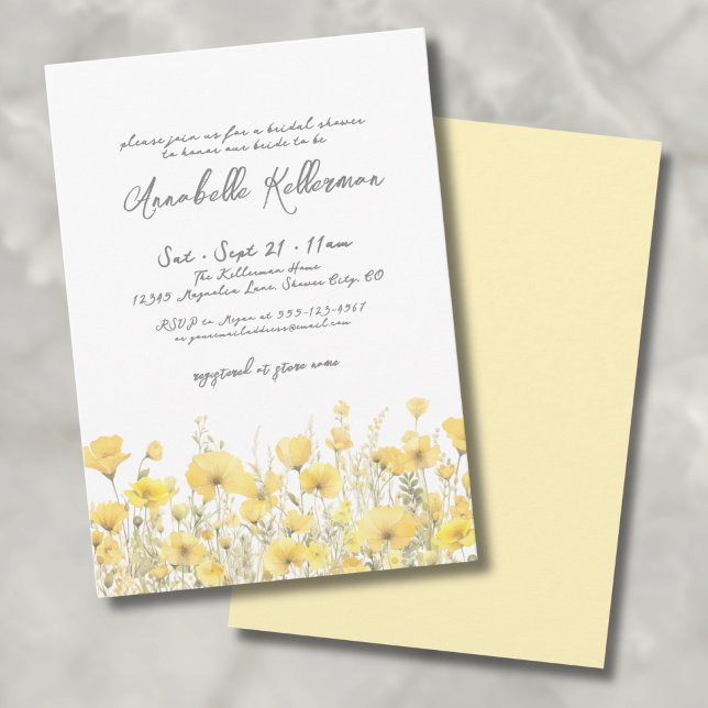 Convite Chá de panela Floral Amarelo de Flores Botânicas (Botanical Wildflower Yellow Floral Bridal Shower Invitation)
