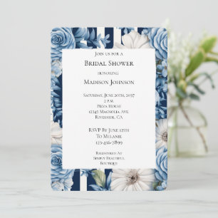 Convite Chá de panela Floral Azul Branco