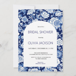 Convite Chá de panela Floral Azul Chinoiserie