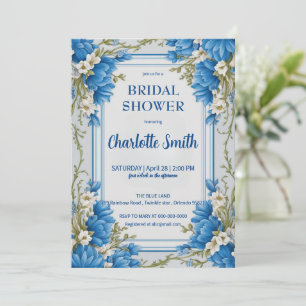 Convite Chá de panela Floral Azul Chinoiserie antiga
