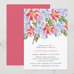 Convite Chá de panela Floral Azul, Cor-De-Água, Rosa
