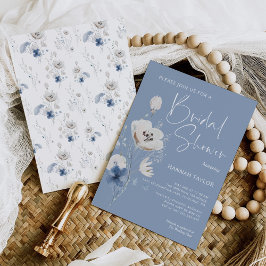 Convite Chá de panela Floral Azul Dusty