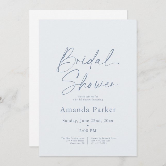 Convite Chá de panela Floral Azul Dusty (Frente/Verso)