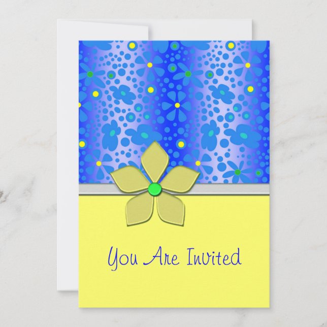 Convite Chá de panela Floral Azul e Amarelo (Frente)
