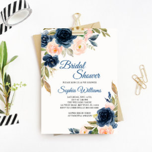 Convite Chá de panela Floral Azul e Azul Marinho