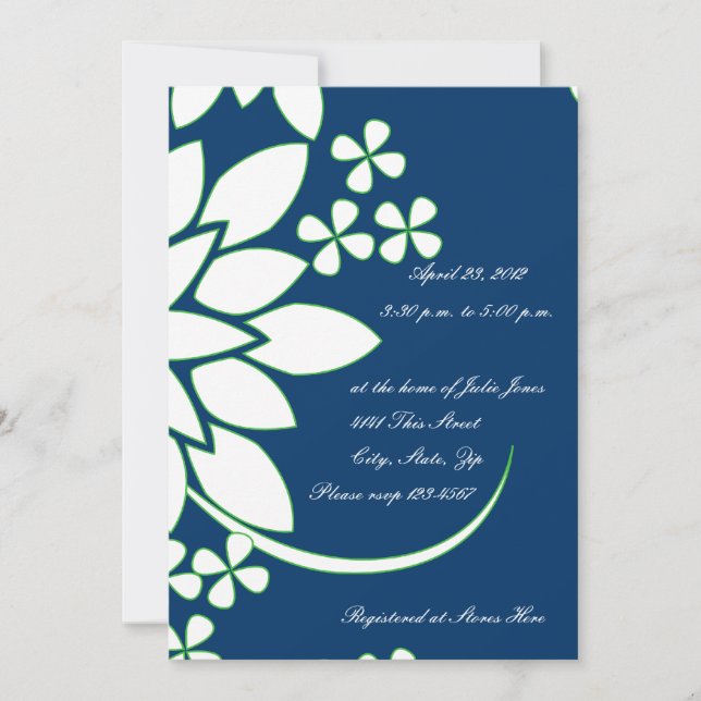 Convite Chá de panela floral azul e branco (Frente)