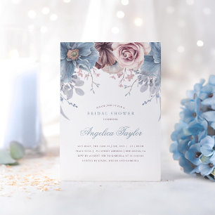 Convite Chá de panela floral azul e malva empoeirado