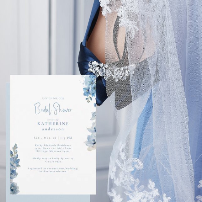 Convite Chá de panela Floral Azul Elegante (Criador carregado)