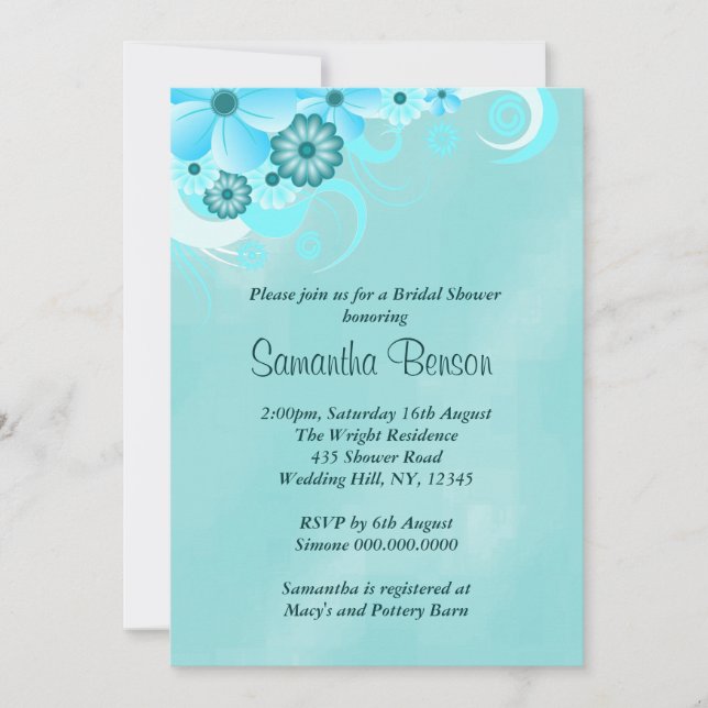 Convite Chá de panela Floral Azul Escuro Azul (Frente)