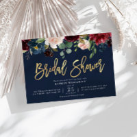 chá de panela floral azul marinho de script Dourad