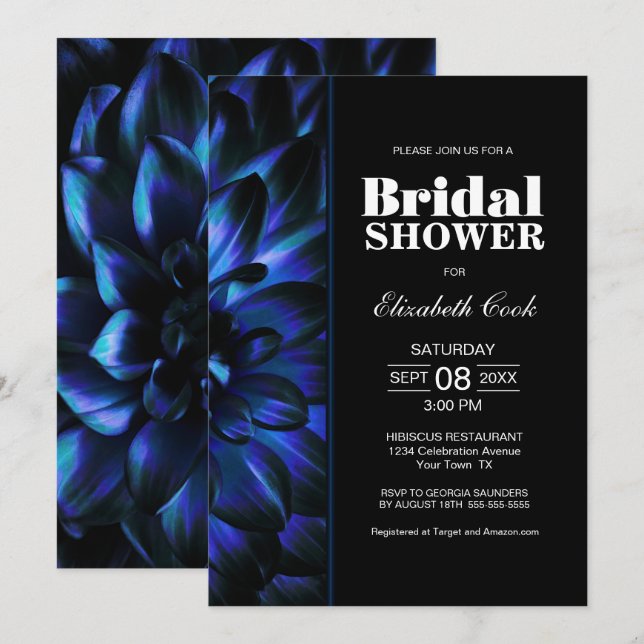Convite Chá de panela Floral Azul Moderno (Frente/Verso)