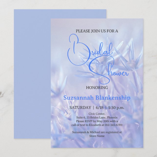 Convite Chá de panela Floral Azul Pastel (Frente/Verso)