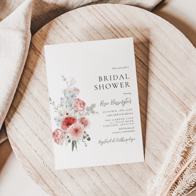 Convite Chá de panela Floral Azul Peach Dusty (Criador carregado)