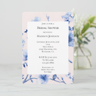 Convite Chá de panela Floral Azul Romântico Blush