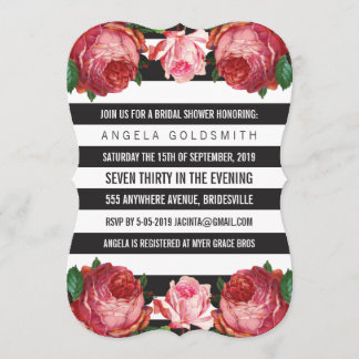 Convite Chá de panela Floral Black & White Stripes