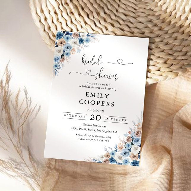 Convite Chá de panela Floral Blue Boho (Criador carregado)