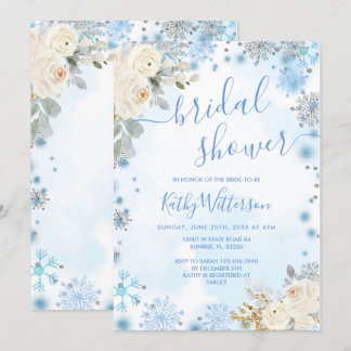 Convite Chá de panela Floral Blue Winter Snowflake