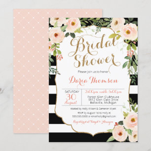 Convite Chá de panela Floral Blush Blush de Stripe Branco 