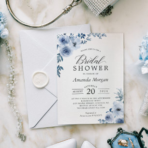 Convite Chá de panela Floral Boêmia Azul Dusty