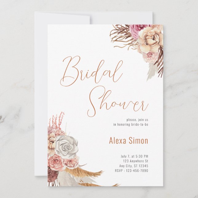 Convite Chá de panela Floral Boho (Frente)