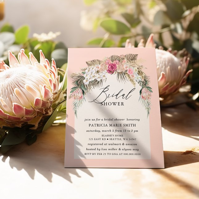 Convite Chá de panela Floral Boho Pampas Blush (Boho Pampas Blush Floral Bridal Shower Invitation)